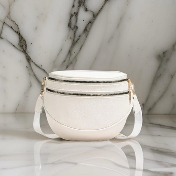 Stylish White Crossbody Bag with Gold Zippers - Picture 4 of 6
